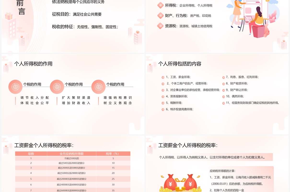 橙色插画风个人所得税知识培训PPT模板