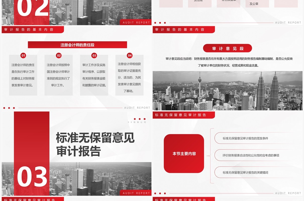 红色商务风审计报告会计培训PPT模板