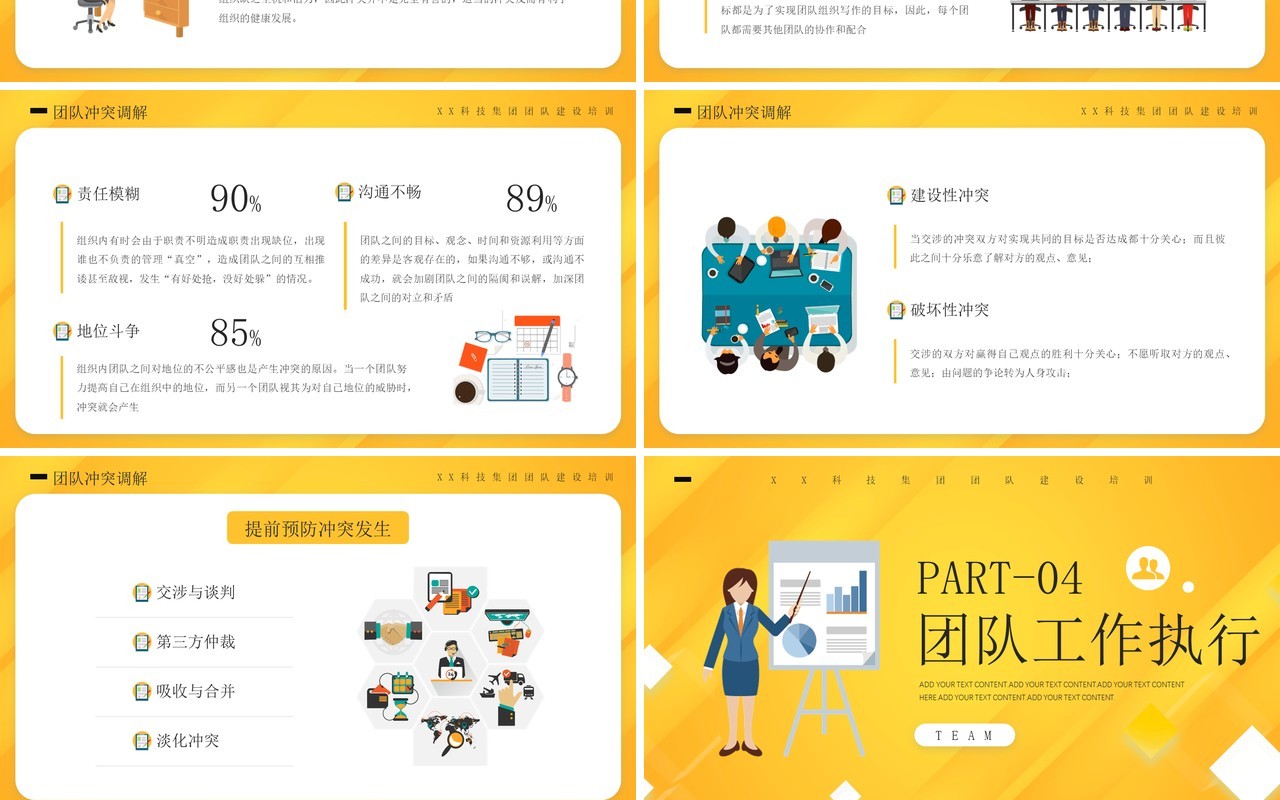 黄色插画风企业团队管理建设PPT模板