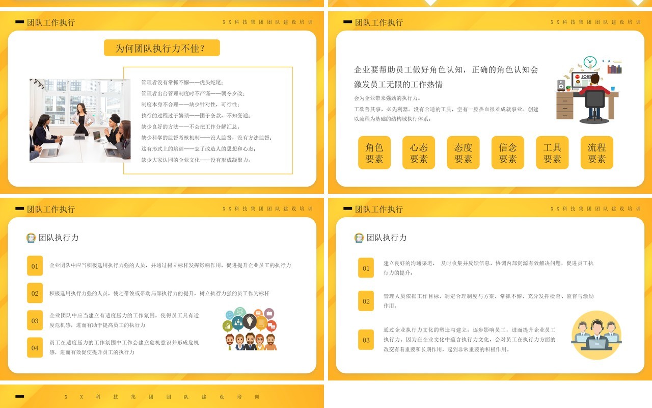 黄色插画风企业团队管理建设PPT模板