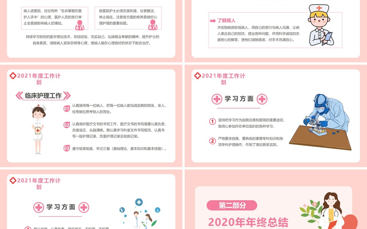 粉色卡通风护士年终工作总结汇报通用PPT模板
