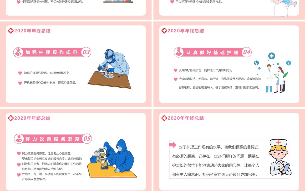 粉色卡通风护士年终工作总结汇报通用PPT模板