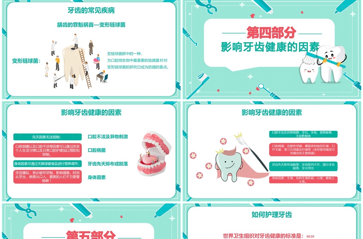 绿色卡通风920全国爱牙日宣传介绍PPT模板