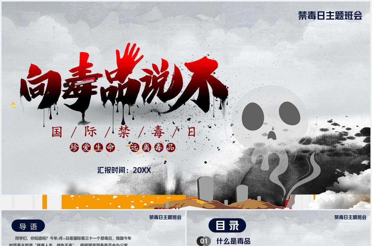 向毒品说不国际禁毒日主题教育课件PPT模板