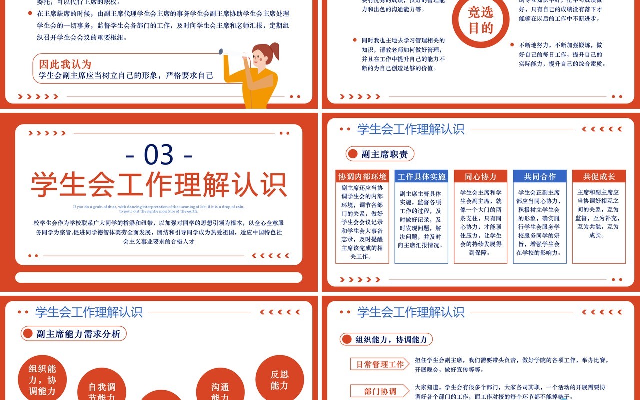 红色扁平化学生会竞选PPT模板