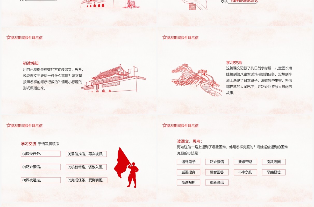 抗战期间快件鸡毛信语文课件动态PPT模板