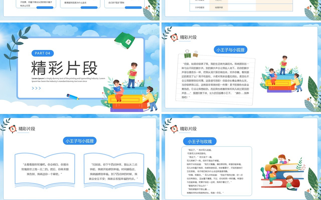蓝色卡通小王子读书分享PPT模板
