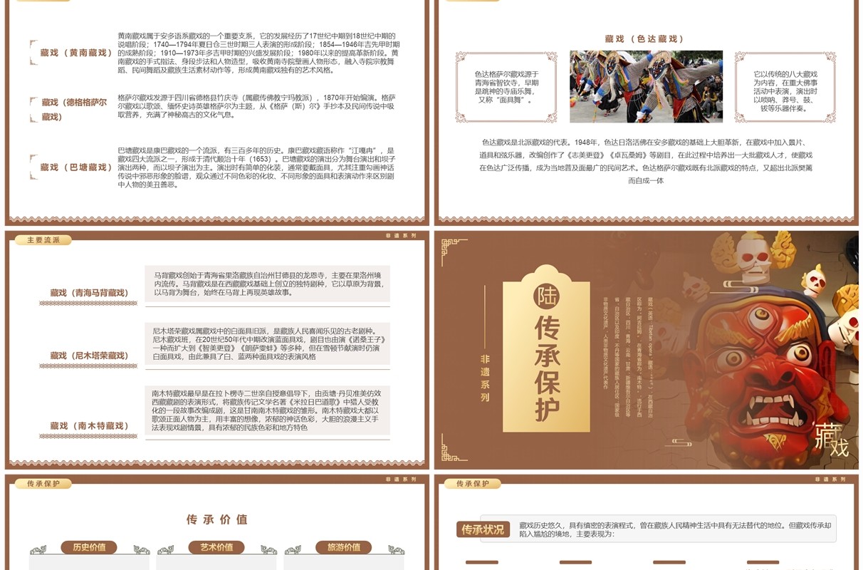 棕色中国风非遗系列之藏戏介绍PPT模板