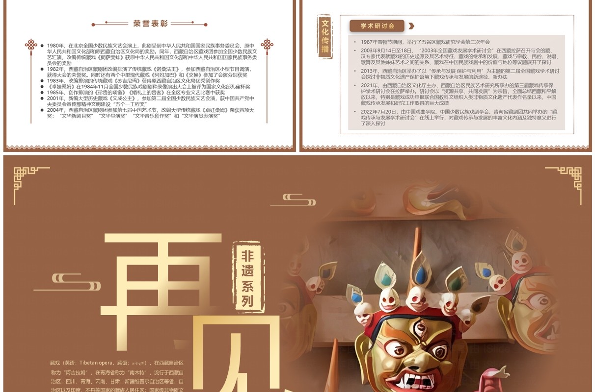 棕色中国风非遗系列之藏戏介绍PPT模板
