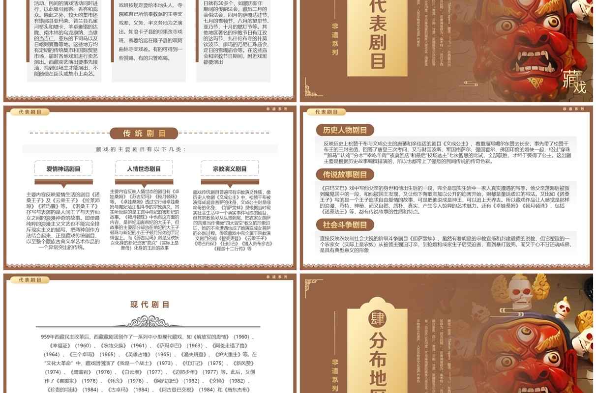 棕色中国风非遗系列之藏戏介绍PPT模板
