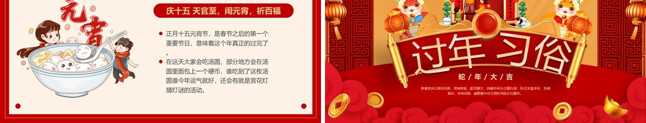红色中国风2025过年习俗介绍PPT模板