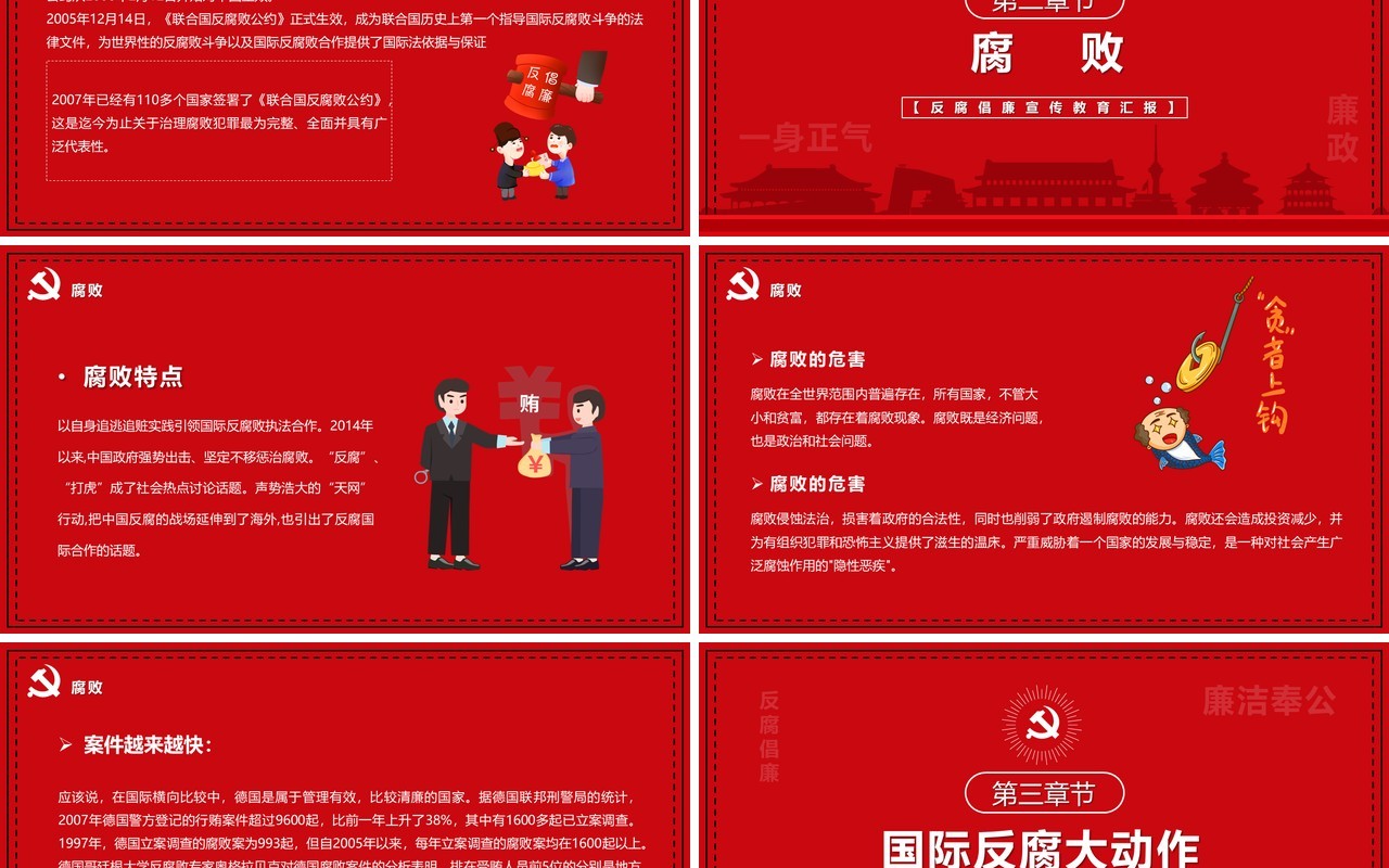 红色简约国际反腐败日宣传PPT模板