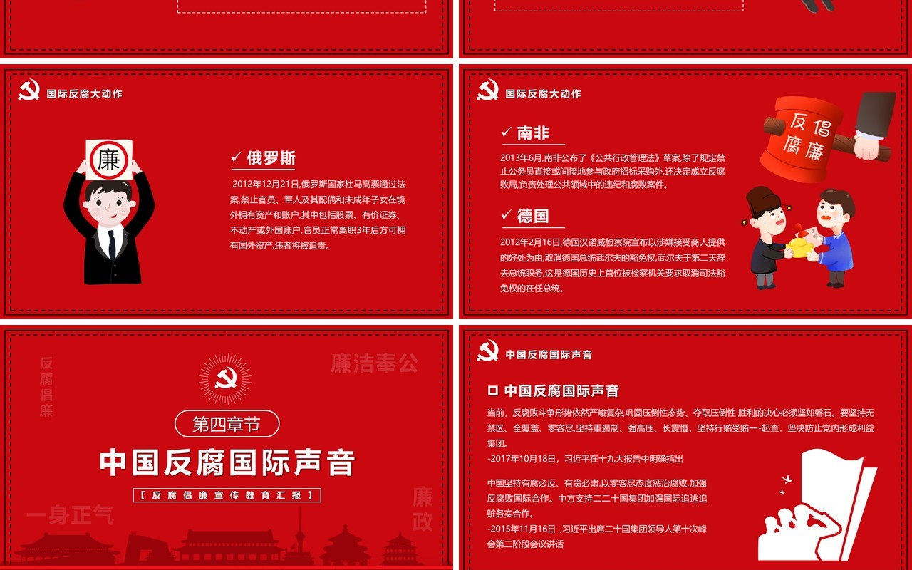 红色简约国际反腐败日宣传PPT模板