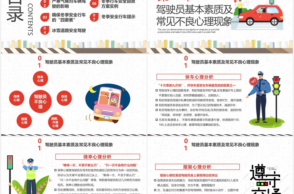 卡通冬季行车安全交通安全教育培训PPT模板