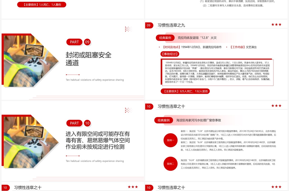 红色商务风十大习惯性违章宣传PPT模板