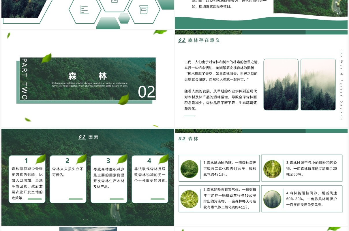 清新简约风世界森林日宣传介绍PPT模板