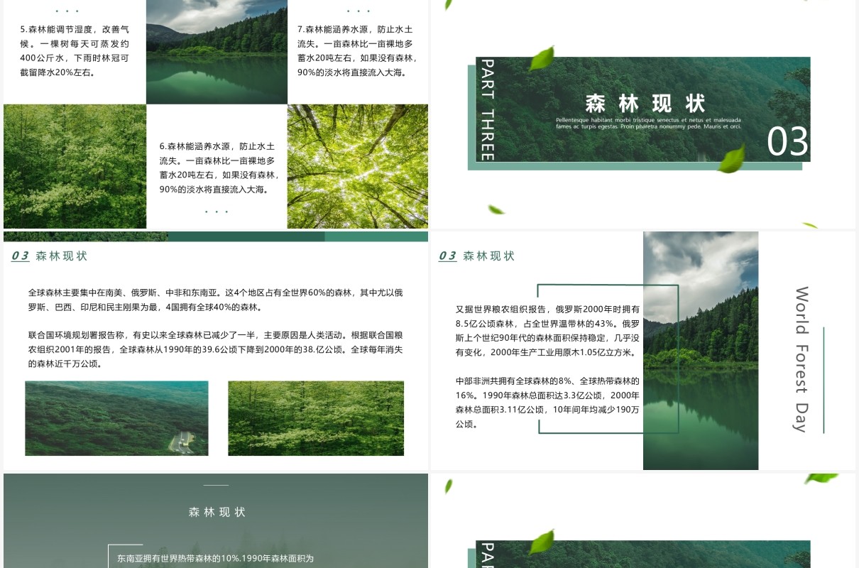 清新简约风世界森林日宣传介绍PPT模板