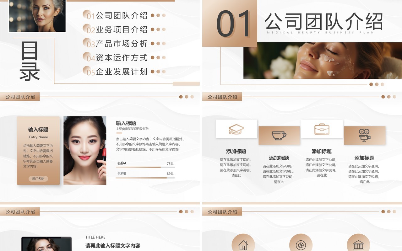 棕色简约风医美商业计划书PPT模板