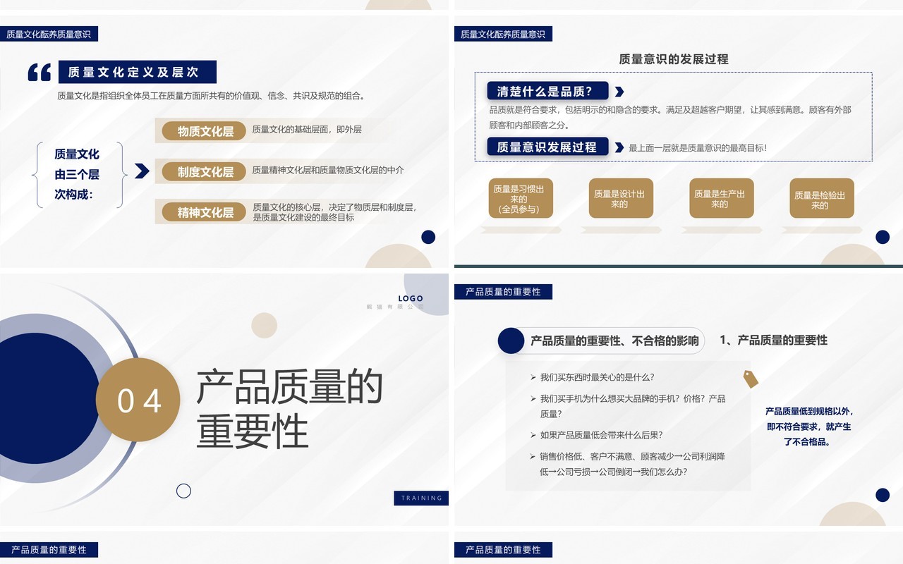 蓝色简约风员工质量意识培训PPT模板