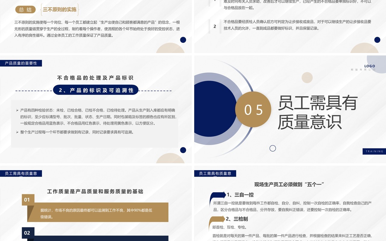 蓝色简约风员工质量意识培训PPT模板