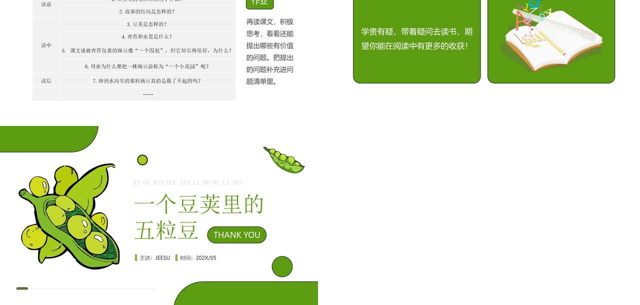 部编版四年级语文上册一个豌豆荚里的五粒豆课件PPT模板