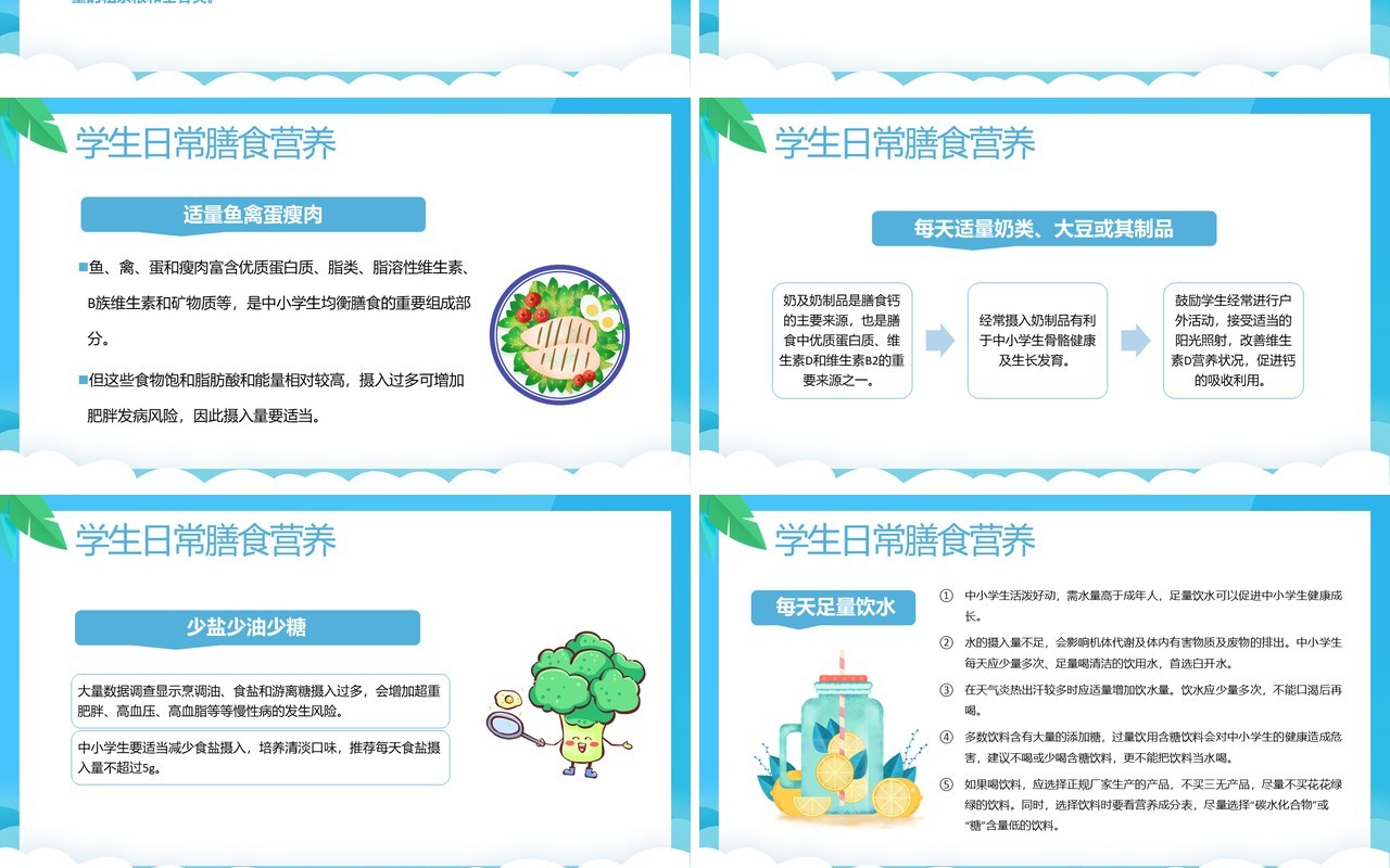 蓝色卡通风全国学生营养日PPT模板