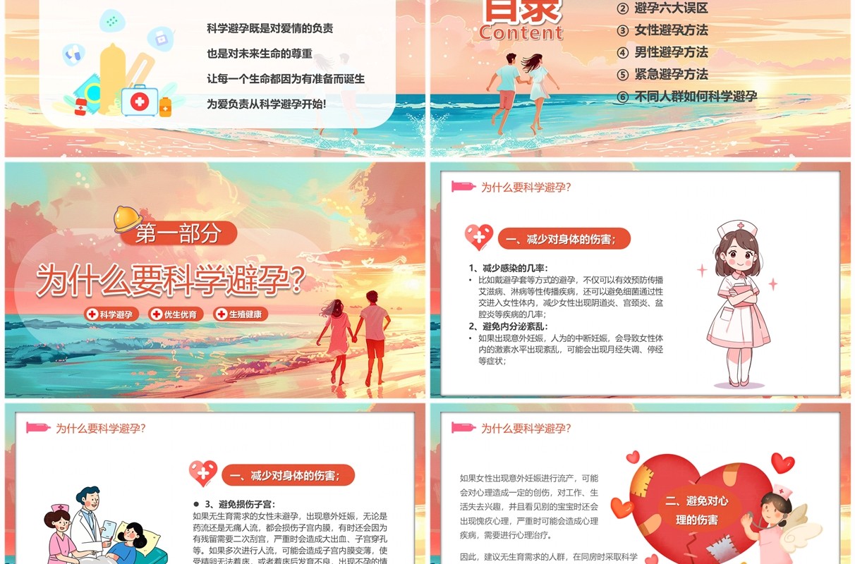 粉色插画风科学避孕知识科普PPT模板
