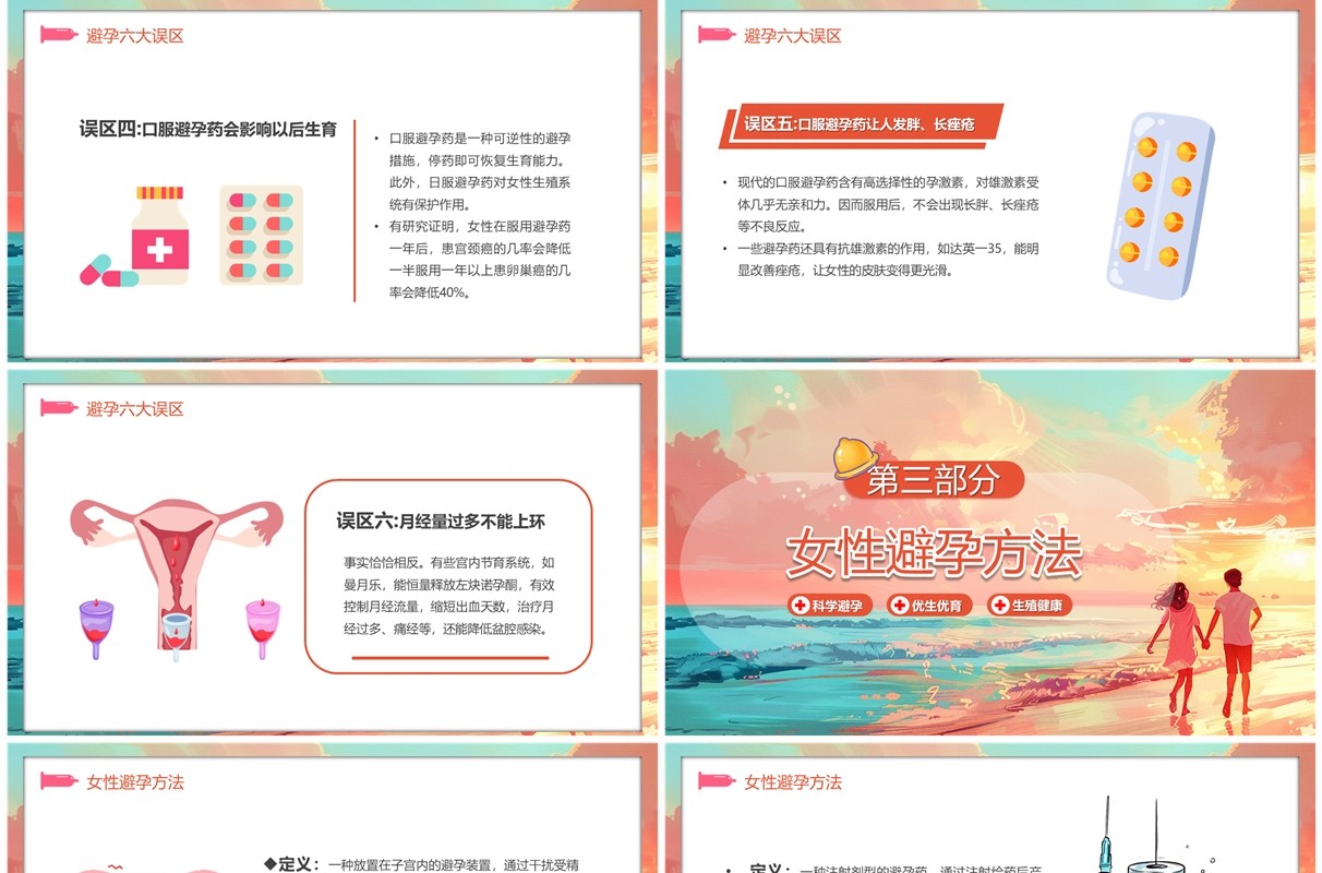 粉色插画风科学避孕知识科普PPT模板