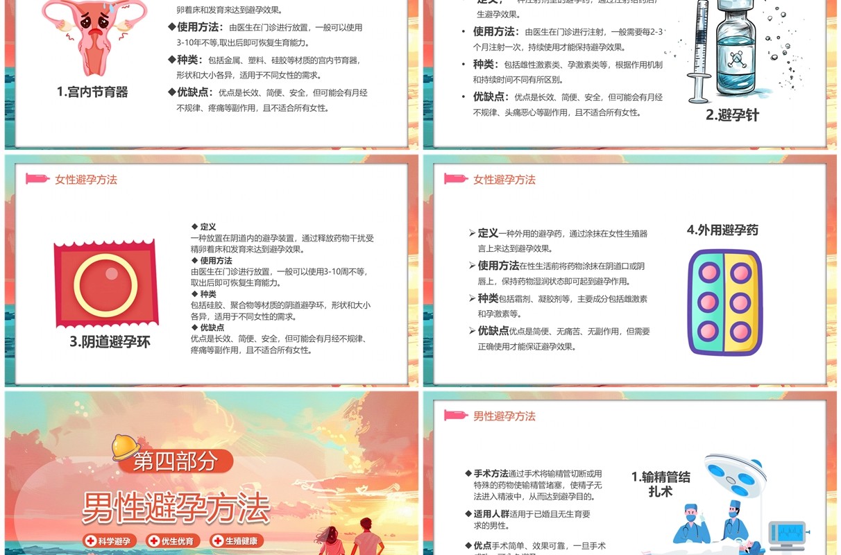 粉色插画风科学避孕知识科普PPT模板