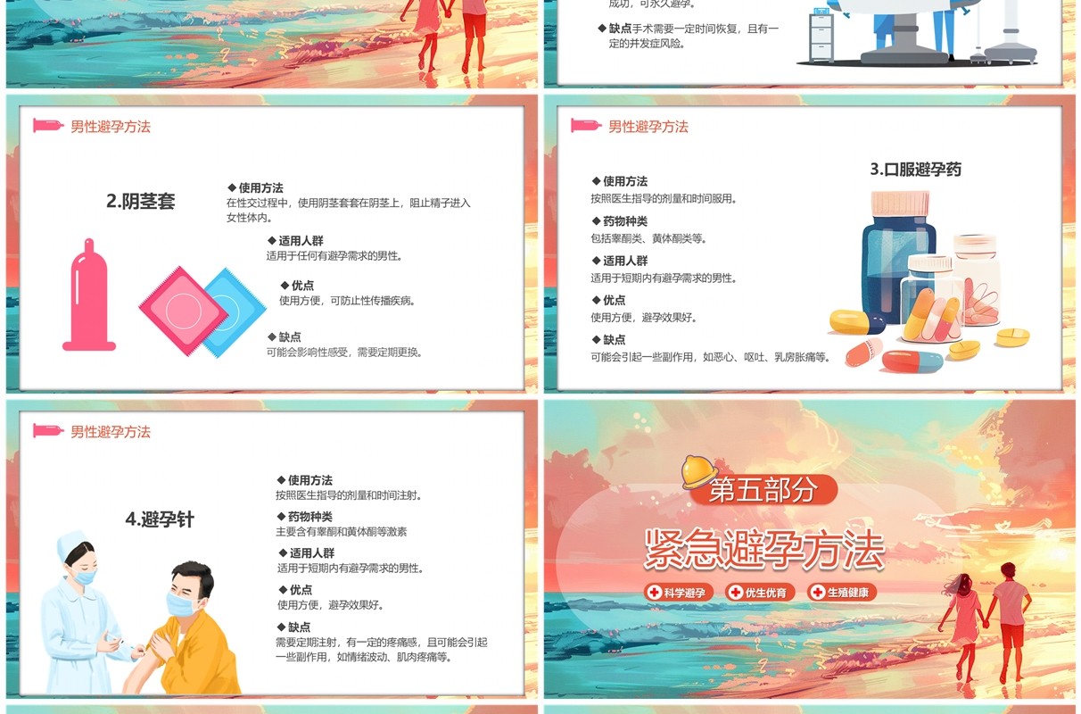 粉色插画风科学避孕知识科普PPT模板