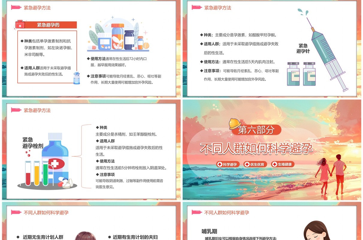 粉色插画风科学避孕知识科普PPT模板