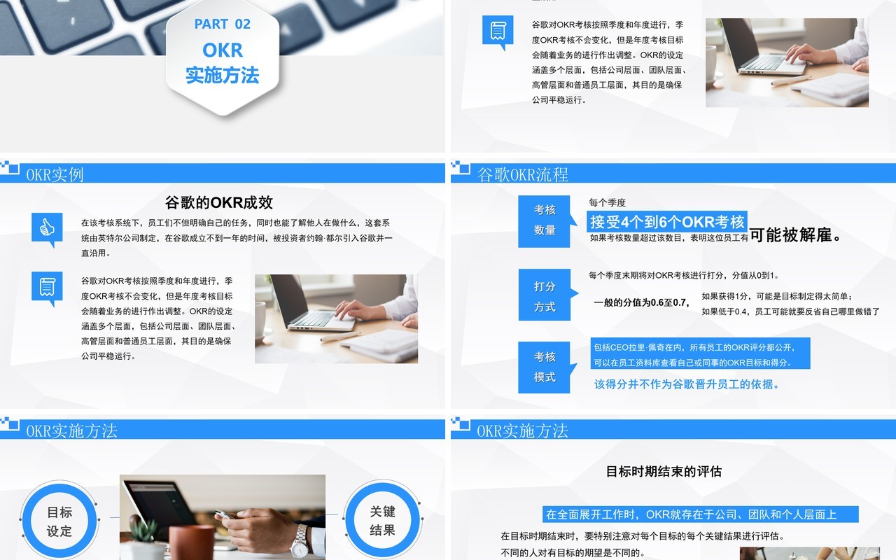 蓝色简约企业员工管理培训OKR工作法PPT模板