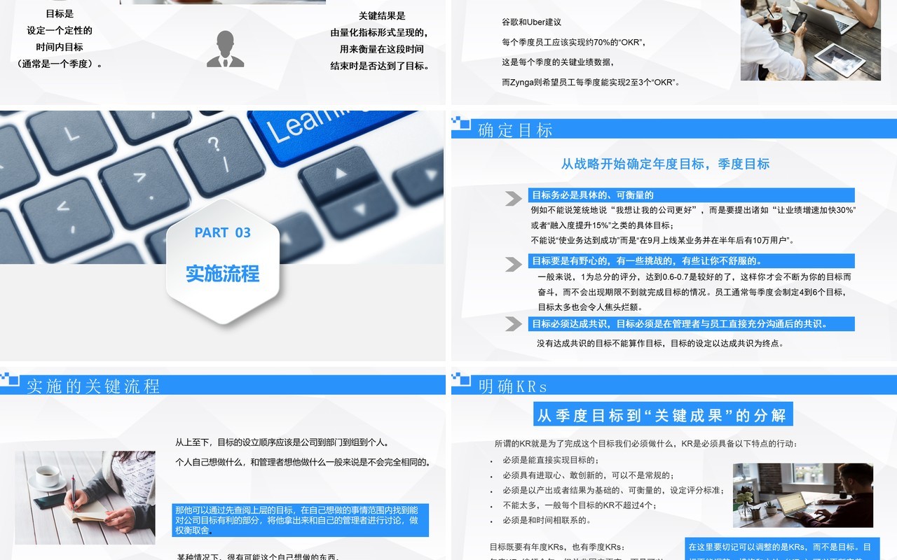 蓝色简约企业员工管理培训OKR工作法PPT模板