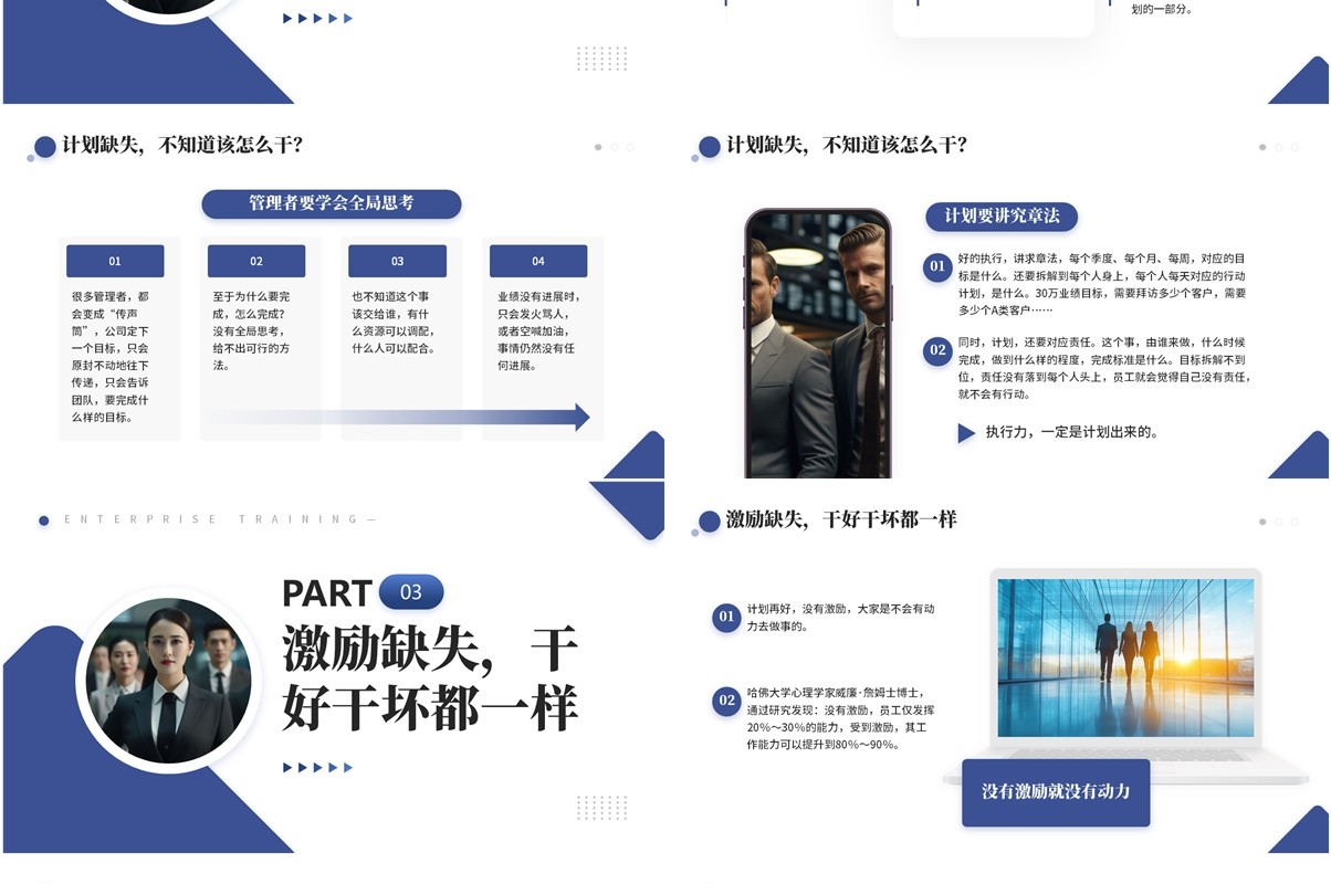 蓝色商务风企业管理员工执行力差的原因PPT模板