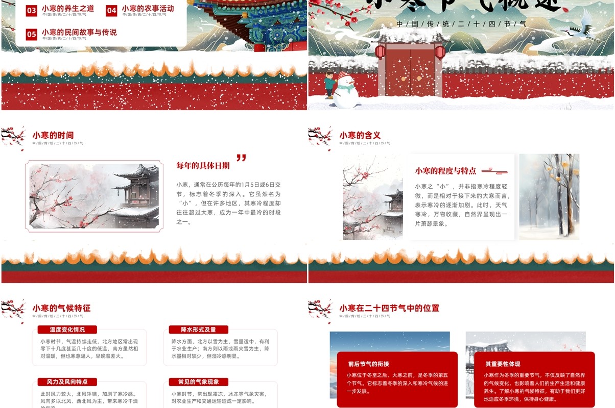 红色中国风二十四节气之小寒PPT模板