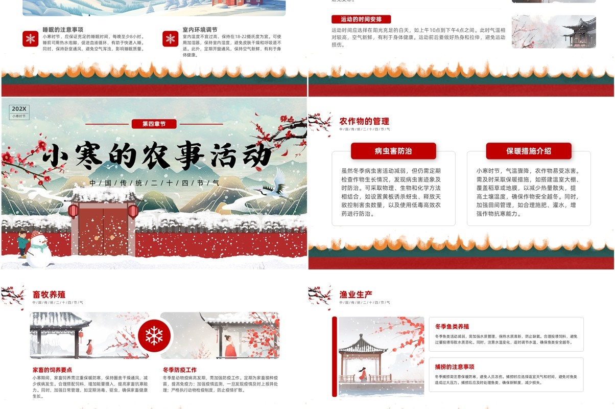 红色中国风二十四节气之小寒PPT模板