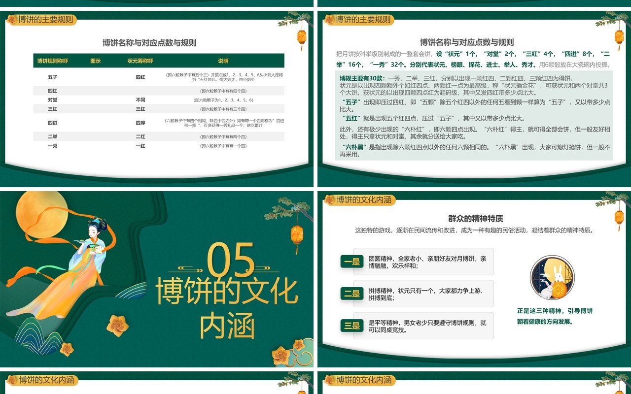绿色中国风中秋博饼传统文化介绍PPT模板