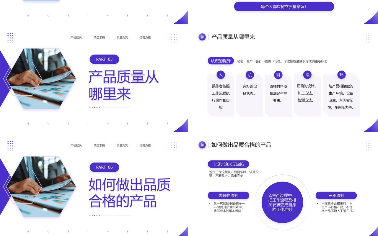 紫色商务风员工质量意识培训PPT模板