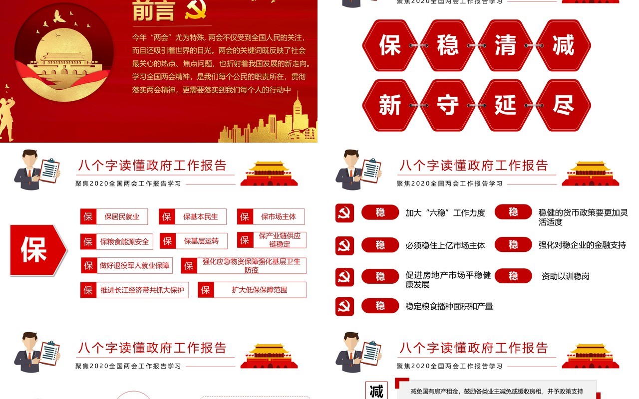 2020全国两会政府工作报告总结党建学习PPT模板