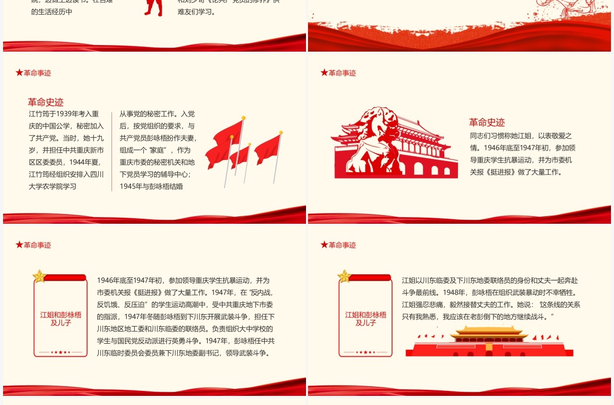 革命女英雄江姐竹签子是竹子做的共产党员的意志是钢铁铸成的动态PPT模板