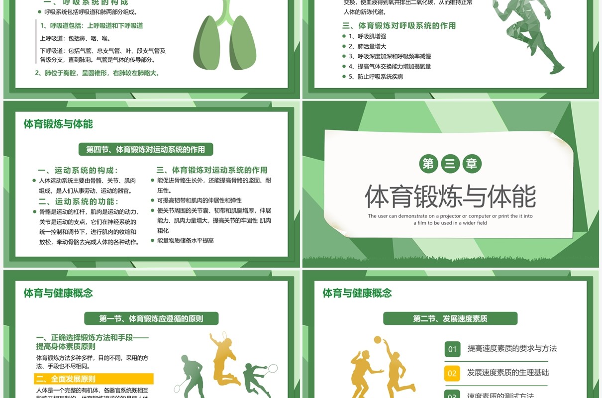 绿色简约风体育与健康专题培训PPT模板