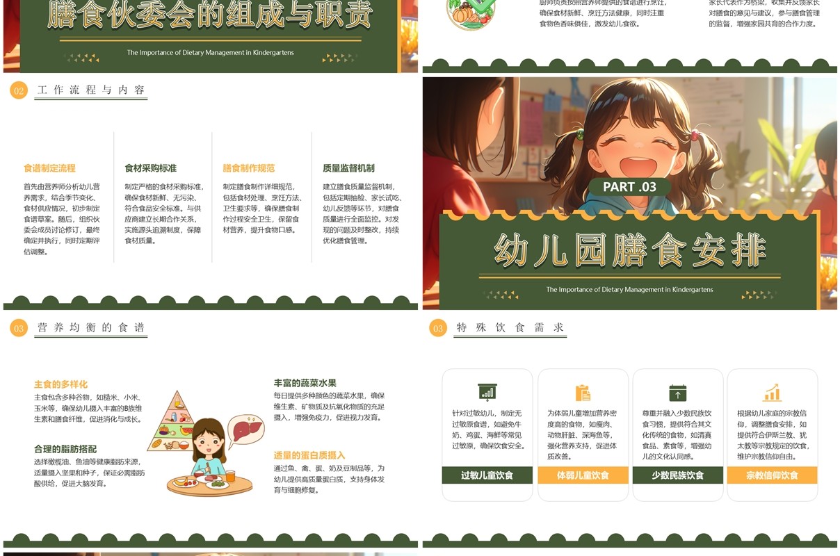 绿色插画风幼儿园膳食伙委会PPT模板