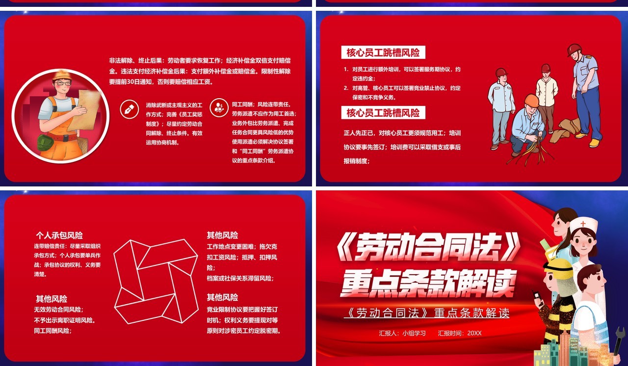卡通劳动合同法重点条例解读汇报PPT模板