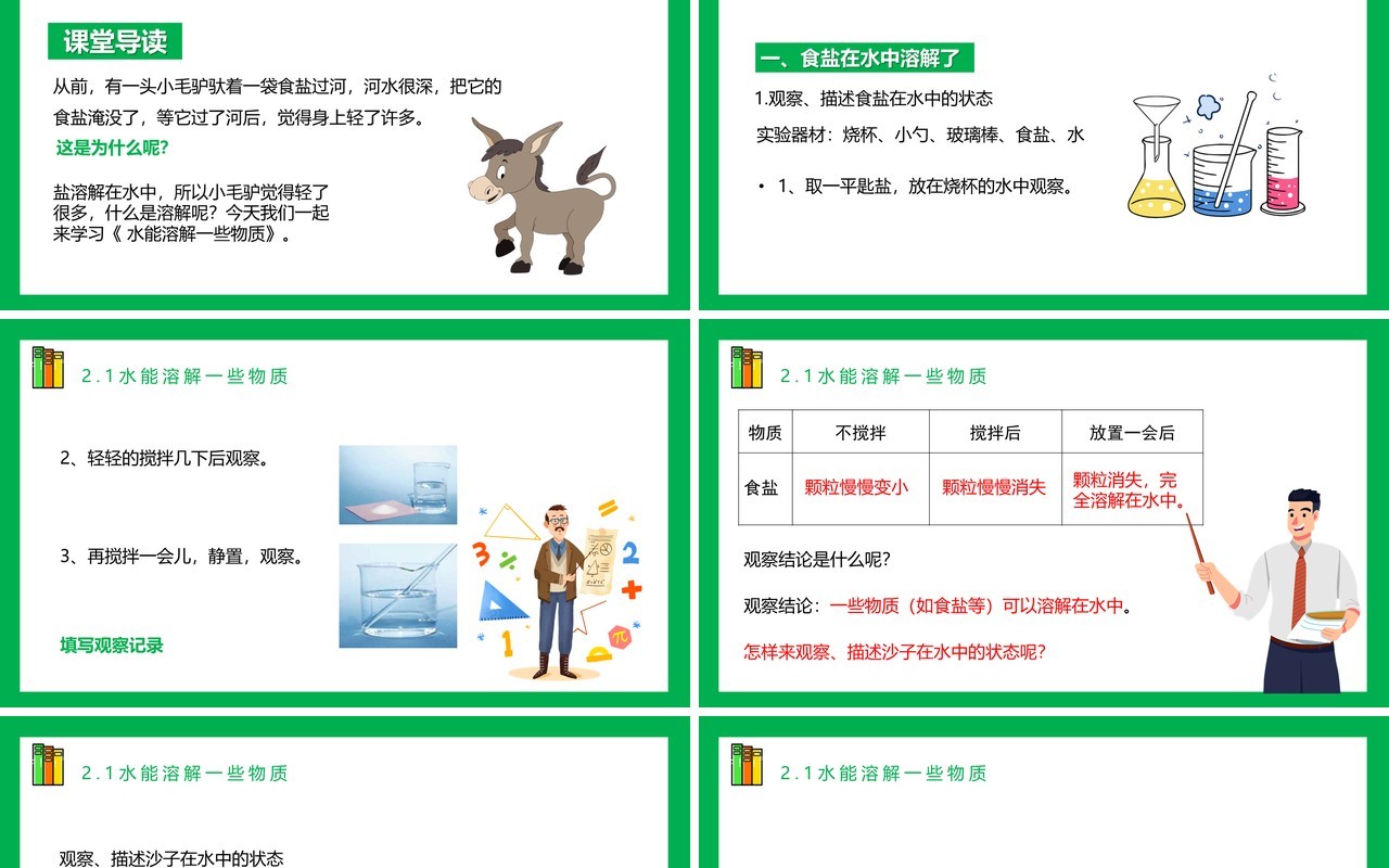 教科版四年级科学上册第二单元溶解2.1水能溶解一些物质