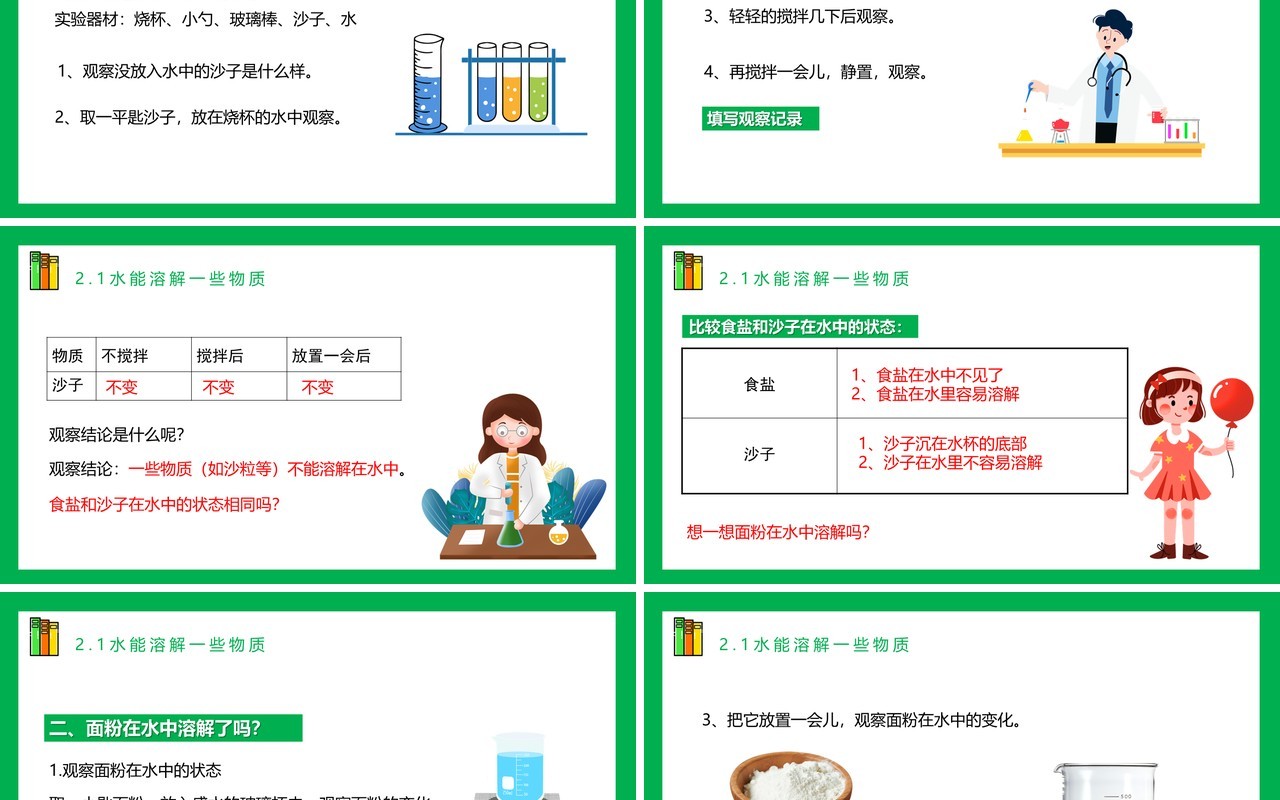 教科版四年级科学上册第二单元溶解2.1水能溶解一些物质