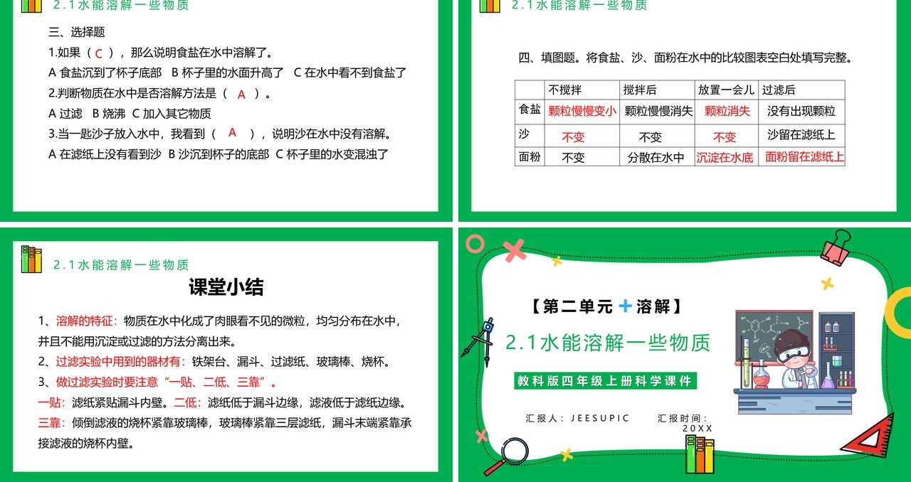 教科版四年级科学上册第二单元溶解2.1水能溶解一些物质