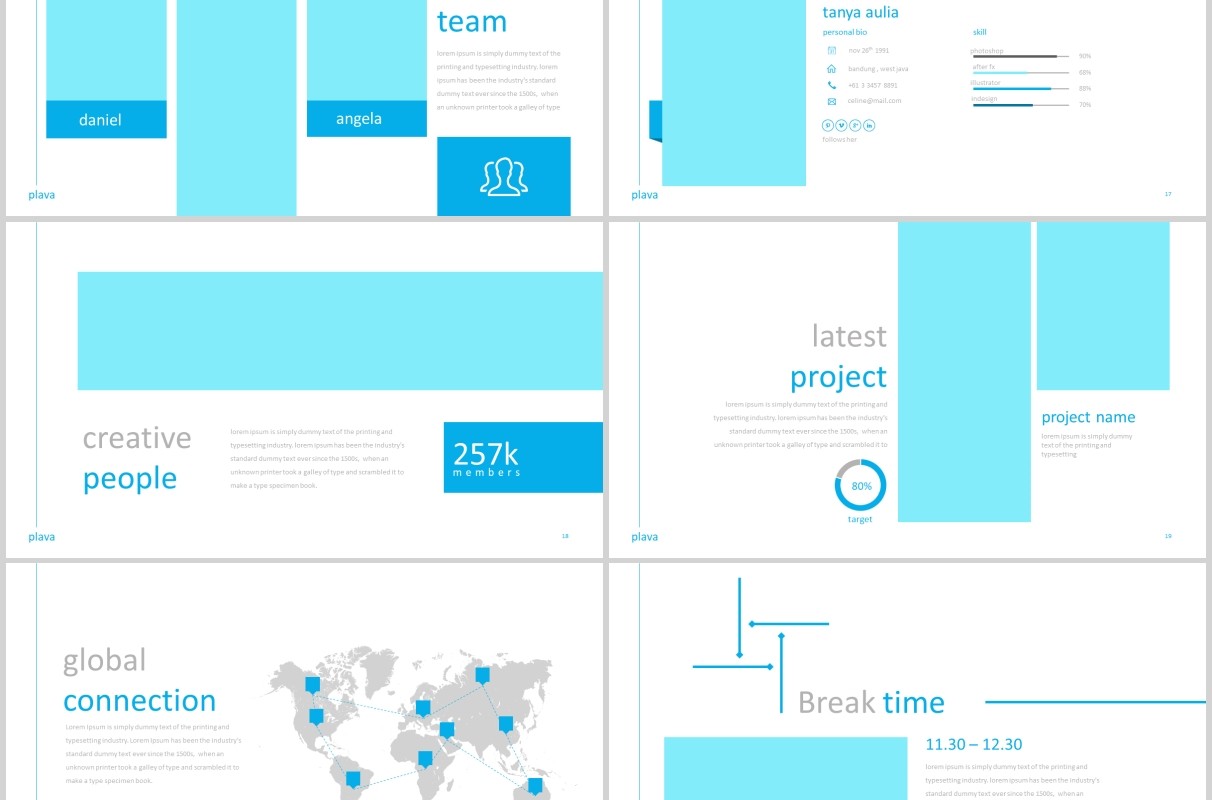 蓝色公司团队个人介绍通用PPT模板plava powerpoint template