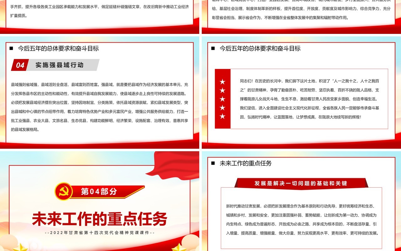 红色党政风甘肃省第十四次代表大会PPT模板