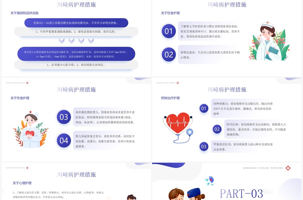 紫色插画风儿童川崎病护理查房汇报PPT模板