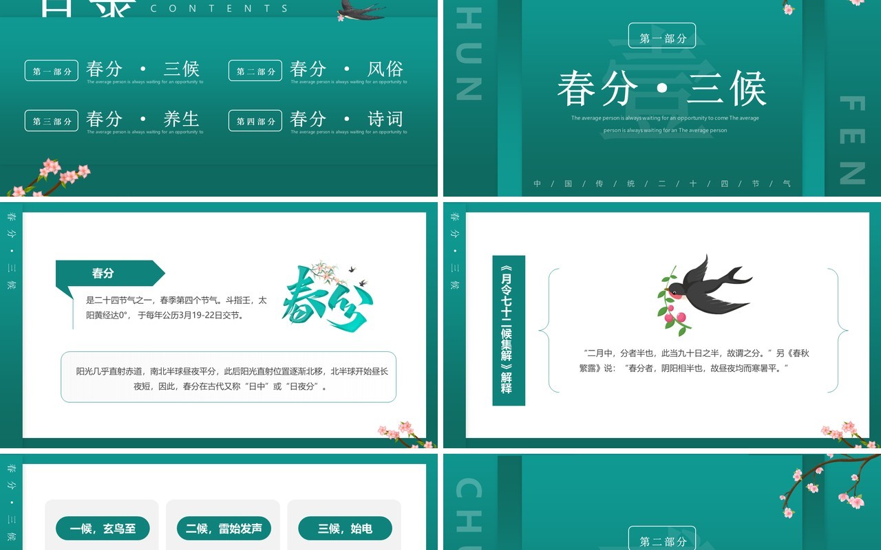 绿色简约风二十四节气之春分介绍PPT模板